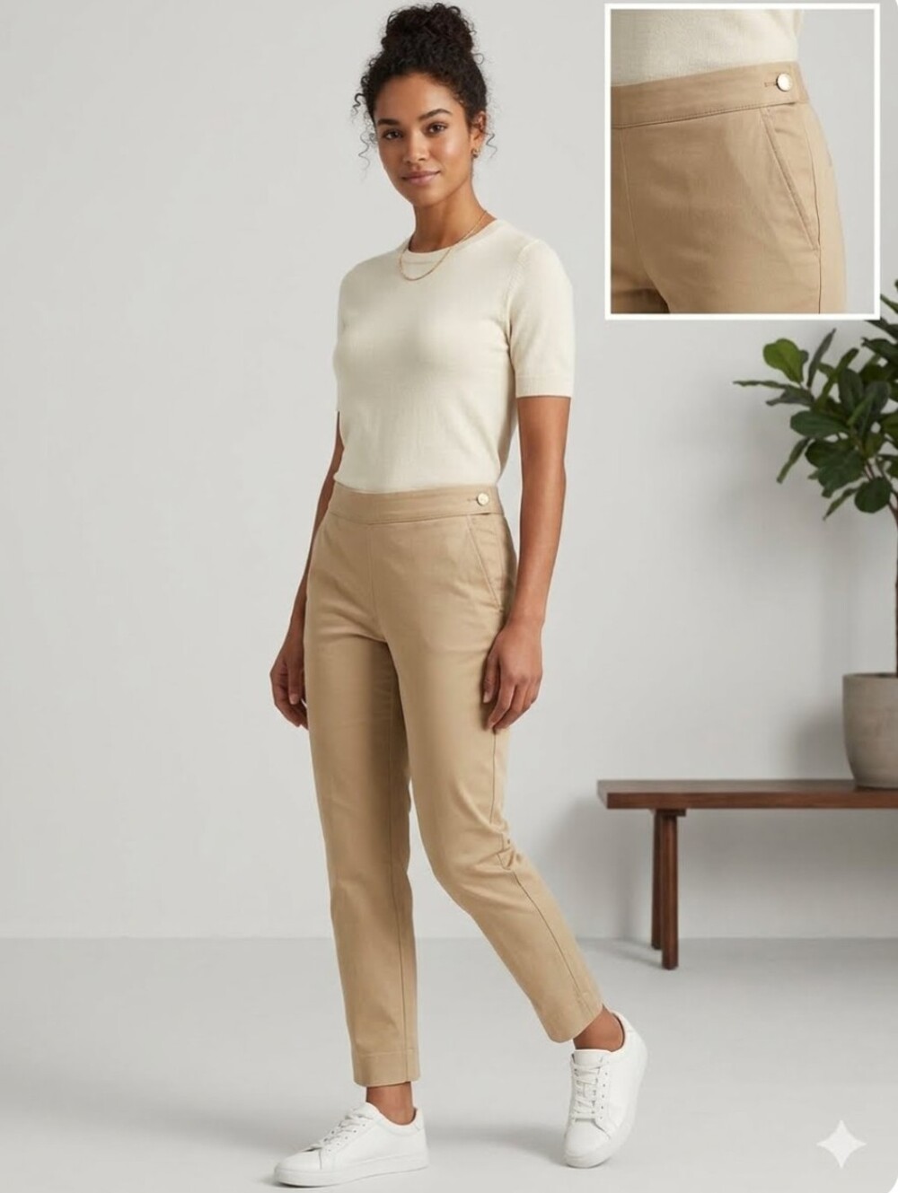 LAUREN Ralph Lauren Trousers Petite Beige Khaki Side Zip Ankle Pants Sz 2P *EUC